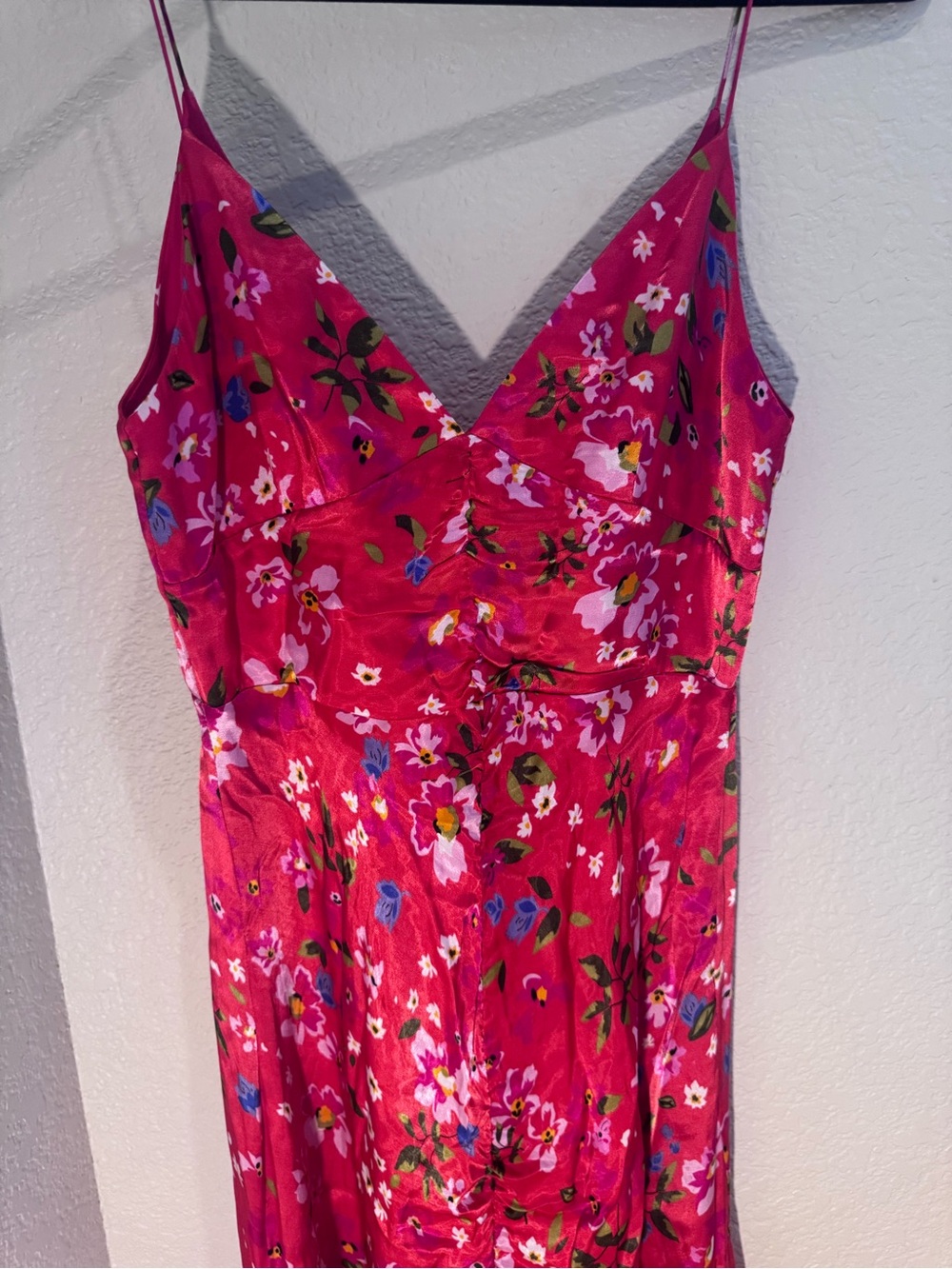 Saulee Red Floral Satin Slip Dress